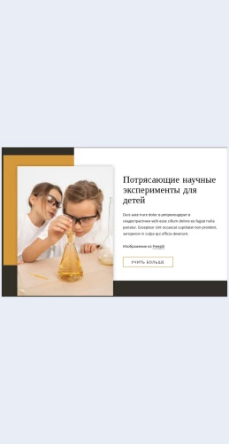 Potryasayushchienauchnyeeksperimentydlyadetey Потрясающие научные эксперименты для детей Целевая страница Скин лендинга с редактором.